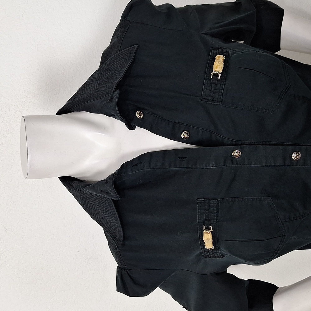 Bebe Black Button Down Chest Pockets Tailored Fit… - image 3